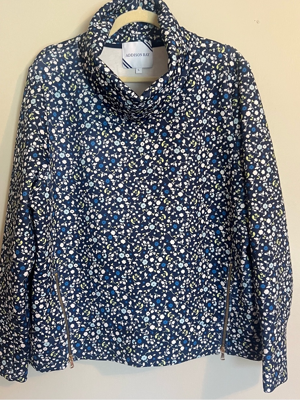 Addison Bay Navy Floral Cowl Pullover with Blue and White Flowers